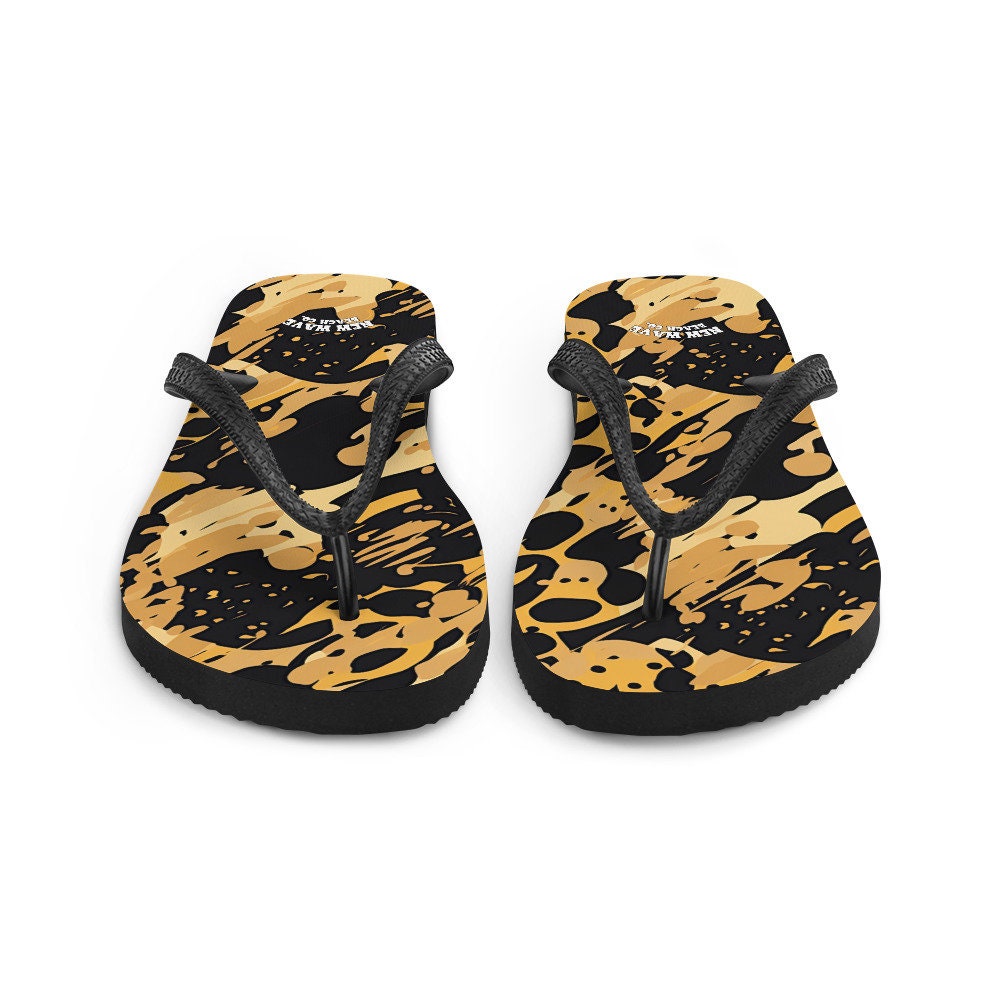 hippieartzone - Splatter Paint Animal Print Brown Black Flip Flops
