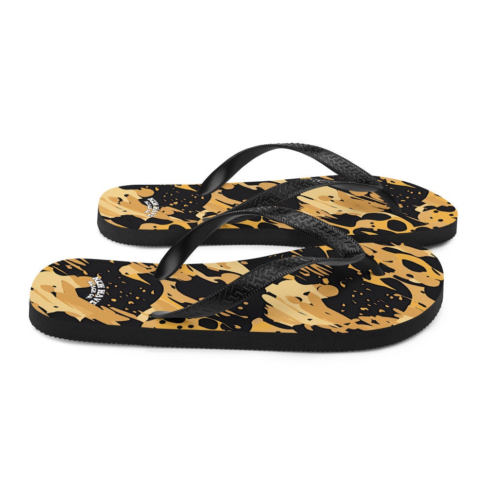 hippieartzone - Splatter Paint Animal Print Brown Black Flip Flops