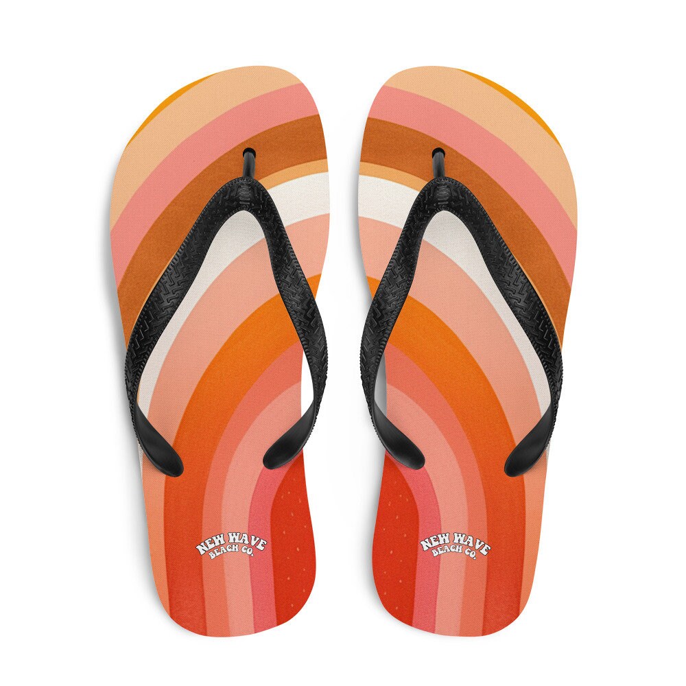 hippieartzone - Pink Orange Retro Vintage Rainbow Arch Flip Flops Colorful 