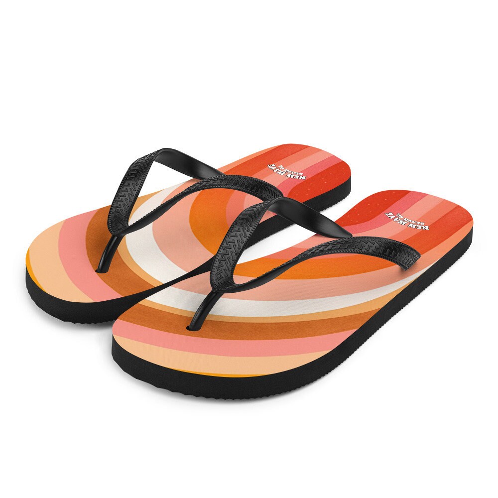 hippieartzone - Pink Orange Retro Vintage Rainbow Arch Flip Flops Colorful 