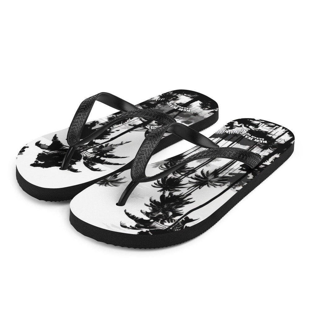 hippieartzone - Black White Inky Faded Photo Island Palm Tree Flip Flops 