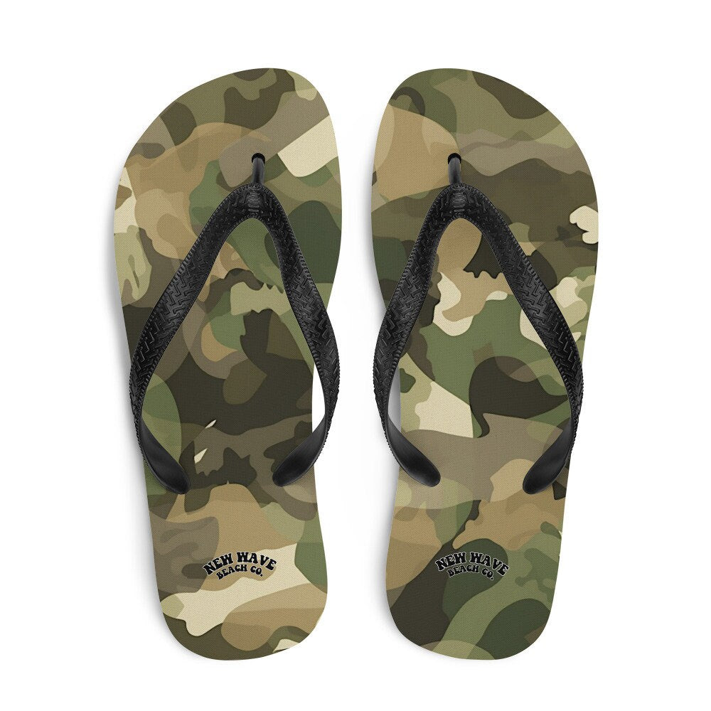 hippieartzone - Green and Brown Camo Camouflage Print Flip Flops Colorful 