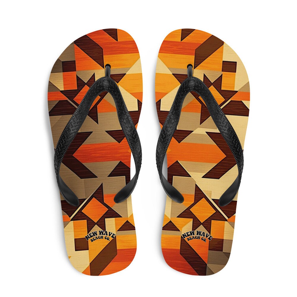 hippieartzone - Retro Kilim Yellow Brown Orange Flip Flops Colorful 