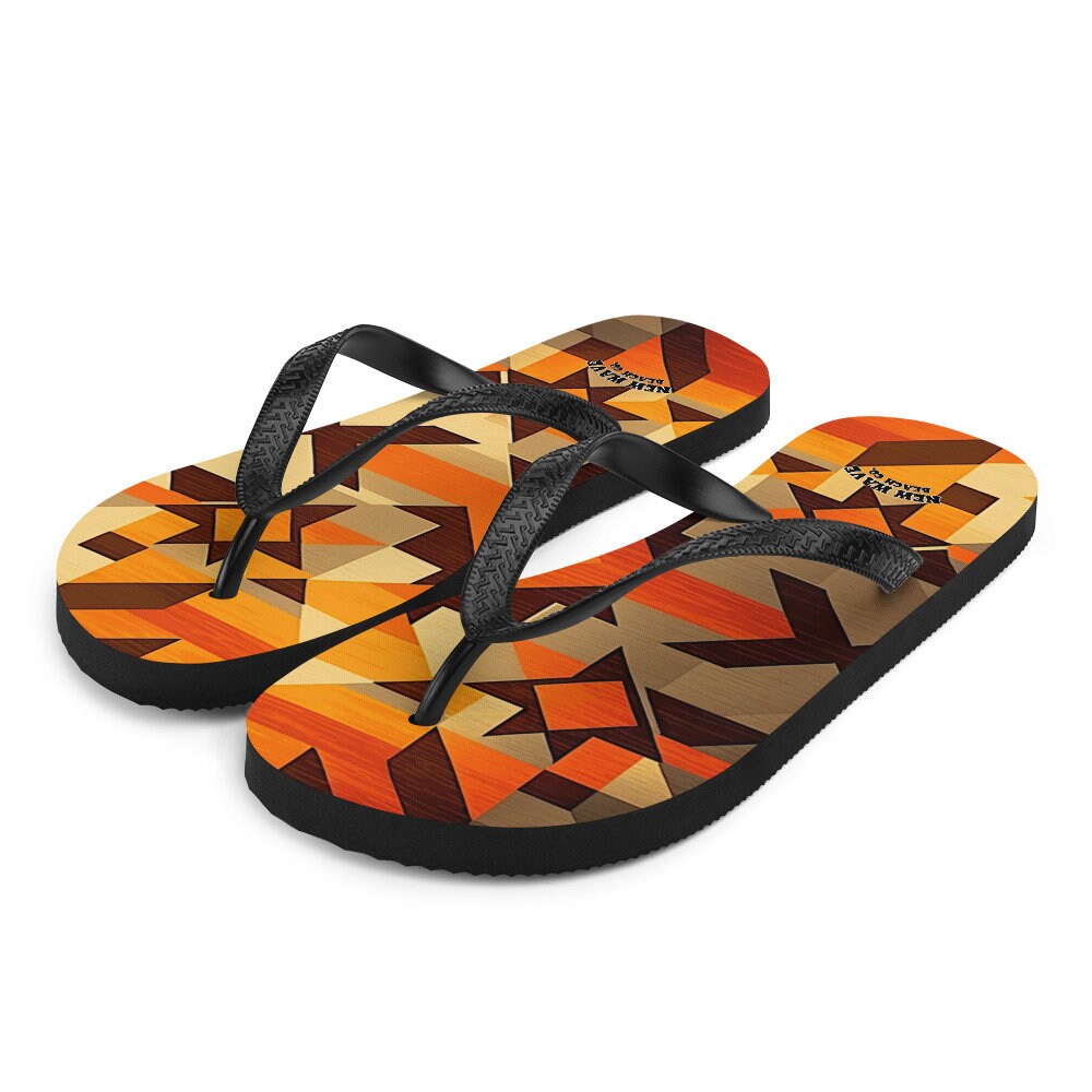 hippieartzone - Retro Kilim Yellow Brown Orange Flip Flops Colorful 