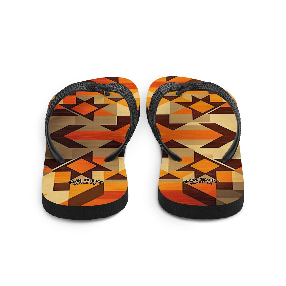 hippieartzone - Retro Kilim Yellow Brown Orange Flip Flops Colorful 