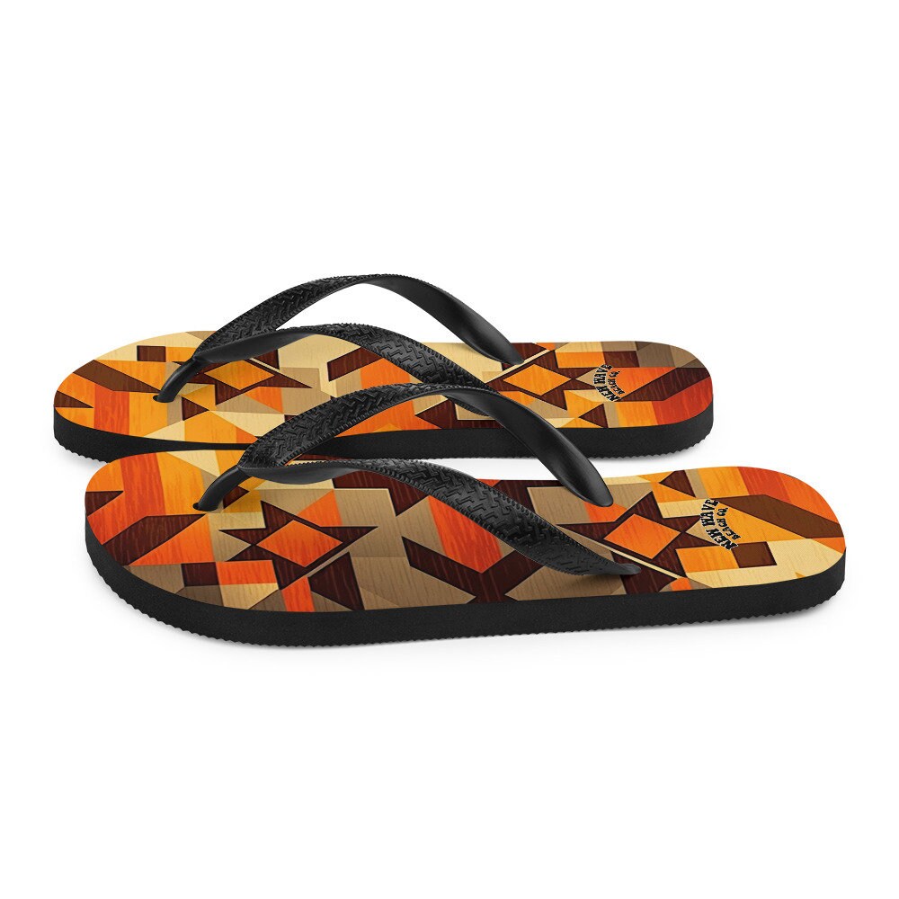hippieartzone - Retro Kilim Yellow Brown Orange Flip Flops Colorful 