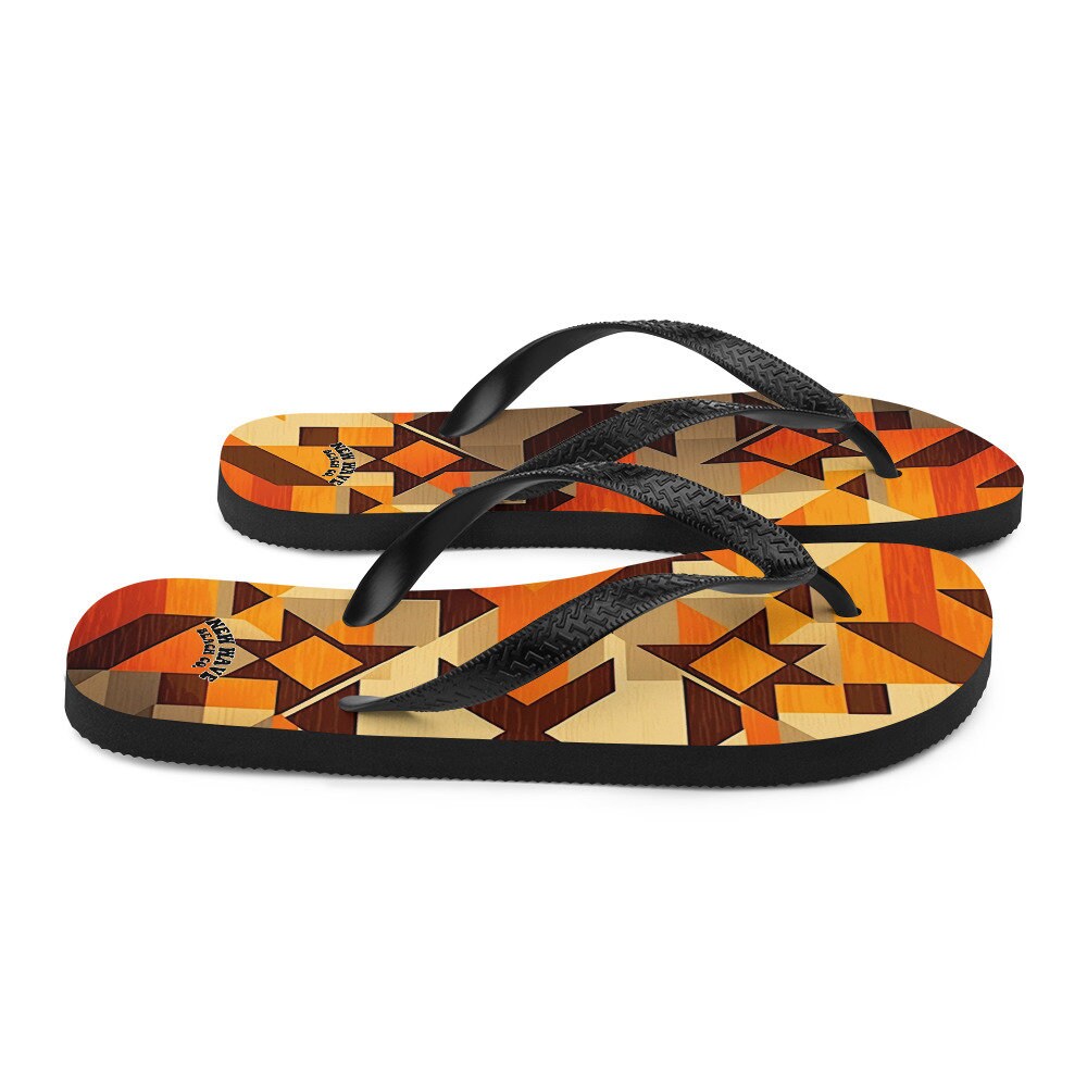 hippieartzone - Retro Kilim Yellow Brown Orange Flip Flops Colorful 