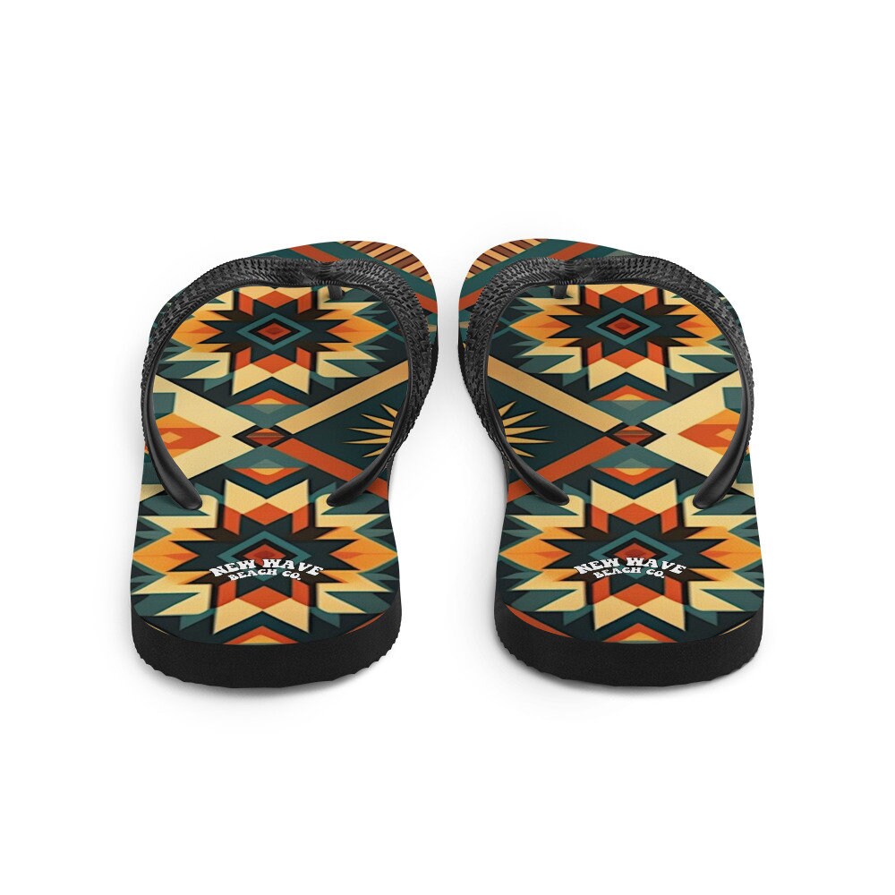 hippieartzone - Retro Kilim Yellow Green Orange Flip Flops Colorful 