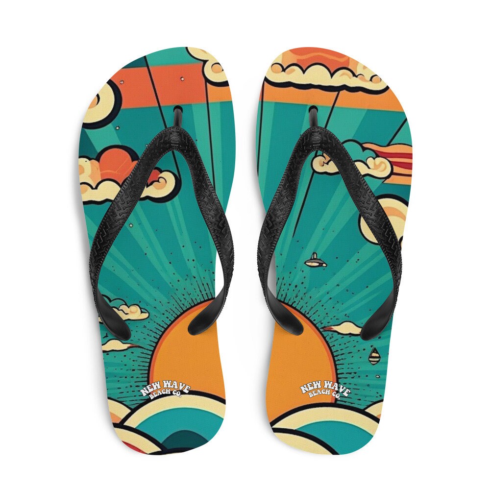 hippieartzone - Retro Cartoon Sunshine Sky Flip Flops Colorful 