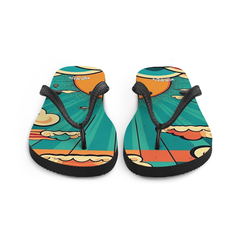 hippieartzone - Retro Cartoon Sunshine Sky Flip Flops Colorful 