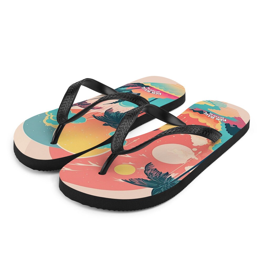 hippieartzone - Pink Faded Retro Tropical Beach Palms Flip Flops Colorful 