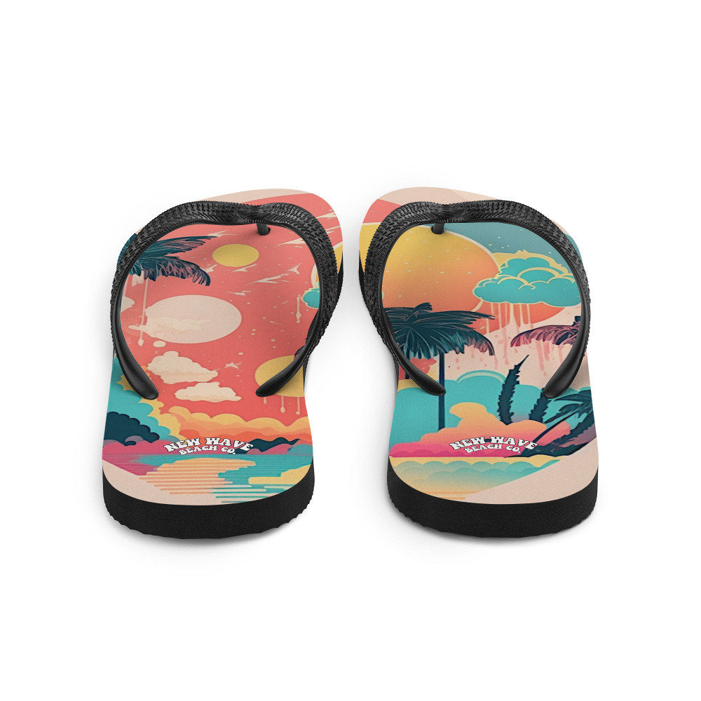 hippieartzone - Pink Faded Retro Tropical Beach Palms Flip Flops Colorful 