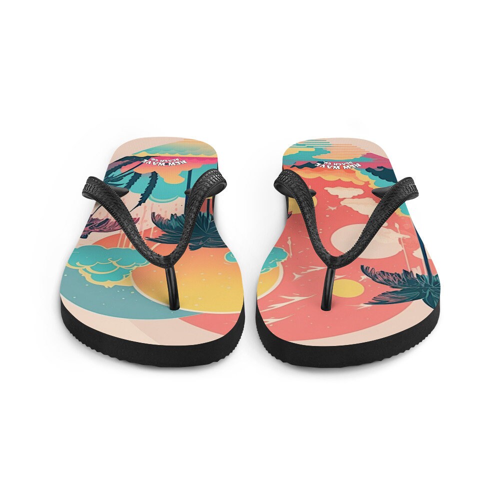 hippieartzone - Pink Faded Retro Tropical Beach Palms Flip Flops Colorful 