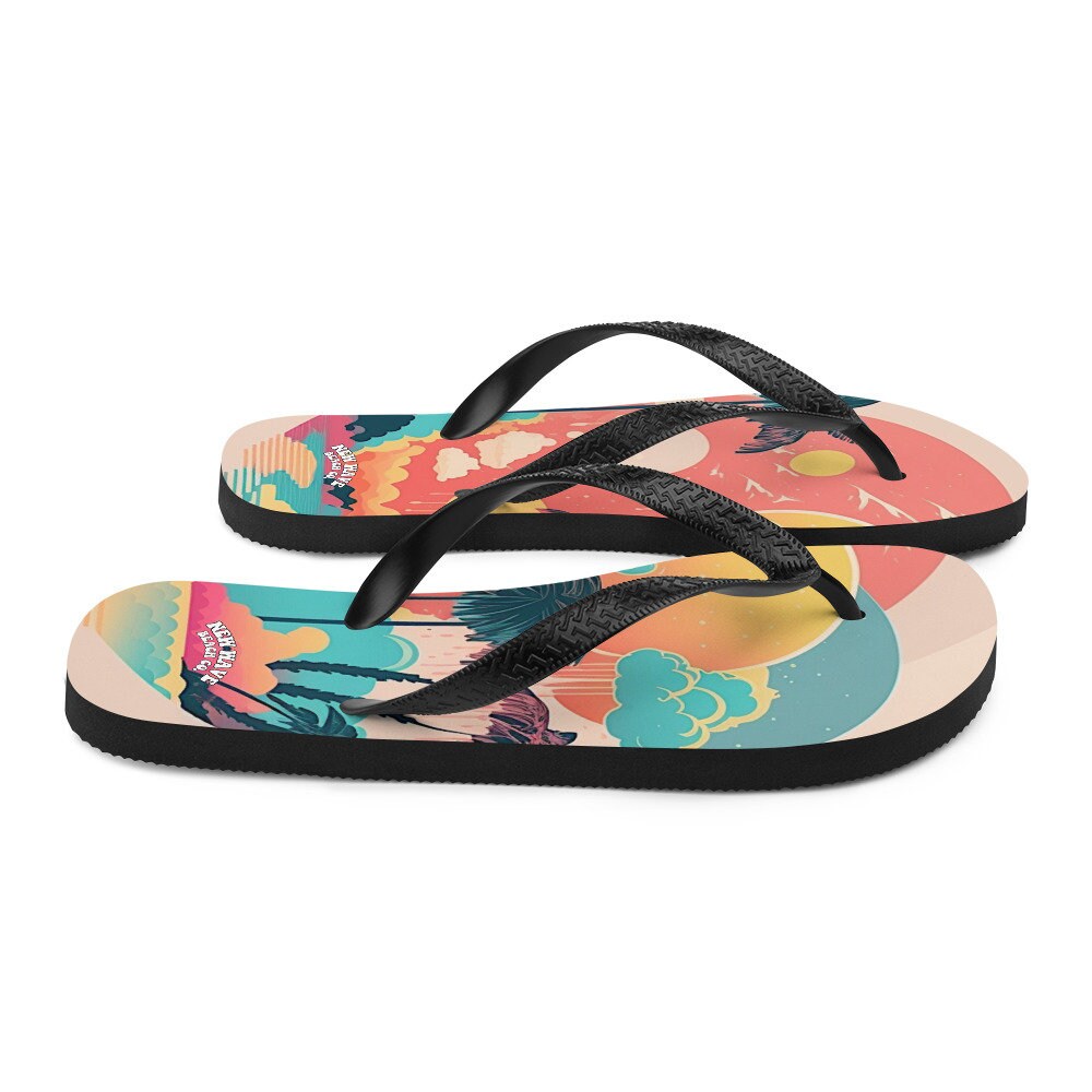 hippieartzone - Pink Faded Retro Tropical Beach Palms Flip Flops Colorful 