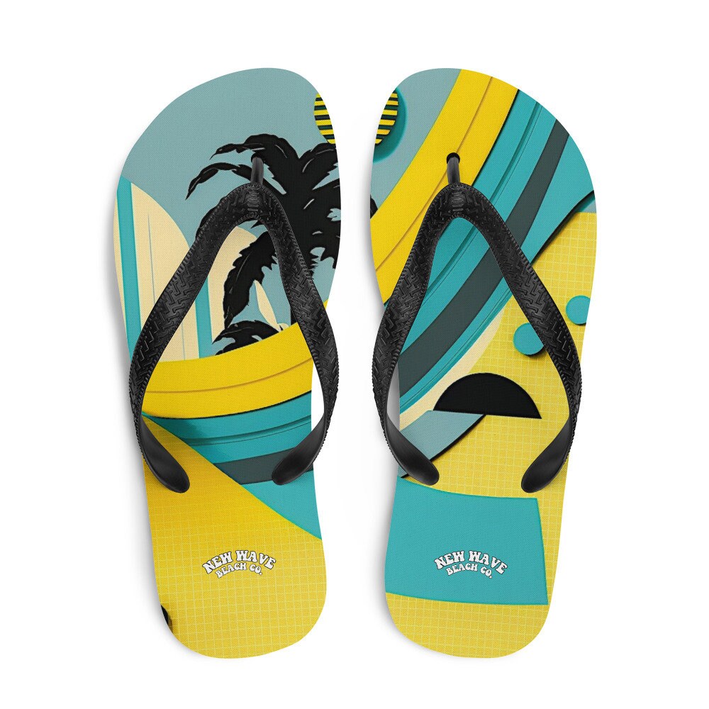 hippieartzone - Abstract Yellow Blue Palm Tree Flip Flops Colorful 