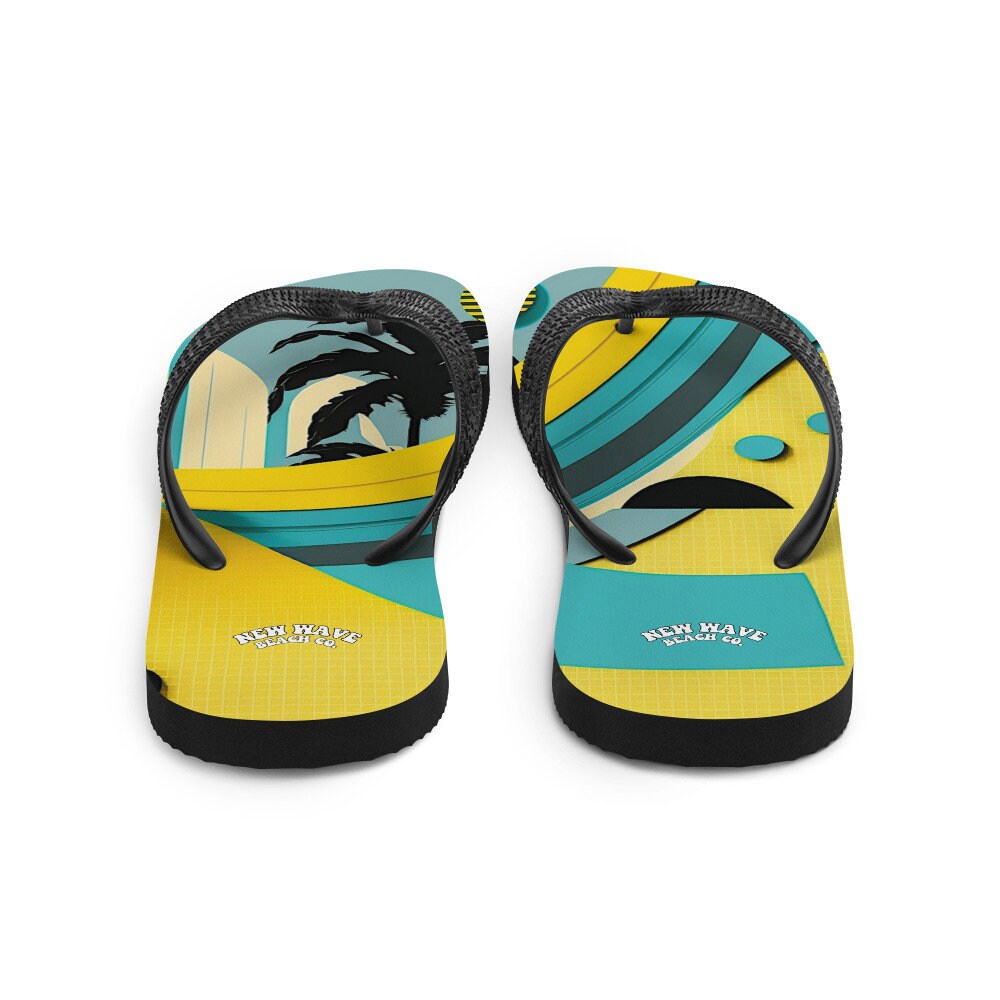 hippieartzone - Abstract Yellow Blue Palm Tree Flip Flops Colorful 