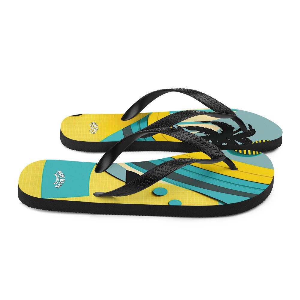 hippieartzone - Abstract Yellow Blue Palm Tree Flip Flops Colorful 