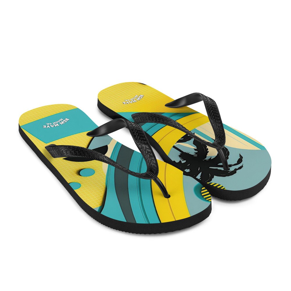 hippieartzone - Abstract Yellow Blue Palm Tree Flip Flops Colorful 