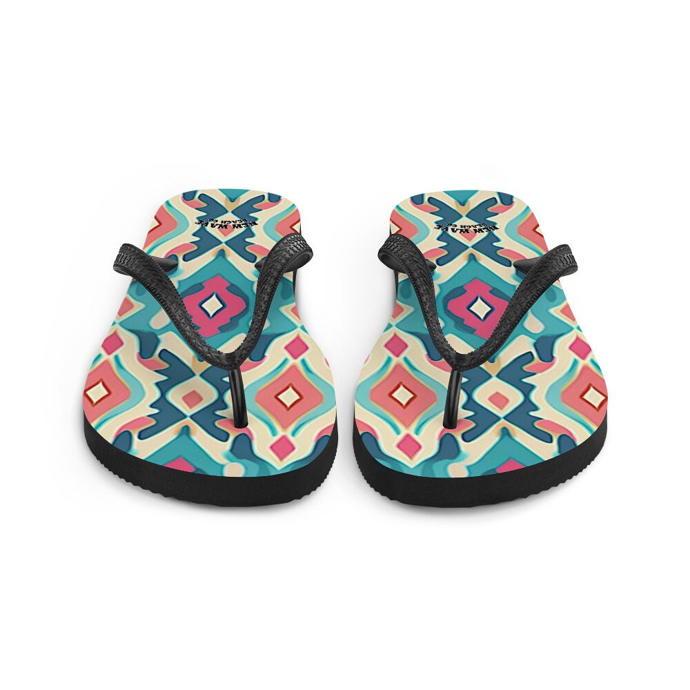 hippieartzone - Retro Ikat Pink Blue Flip Flops Colorful 