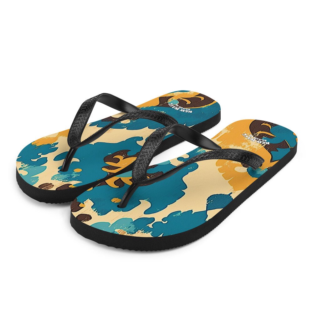 hippieartzone - Retro Faded Ikat Yellow Blue Flip Flops Colorful 