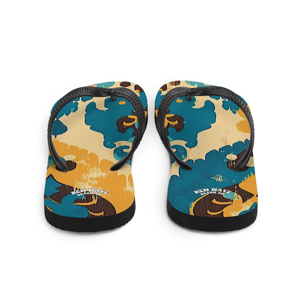 hippieartzone - Retro Faded Ikat Yellow Blue Flip Flops Colorful 