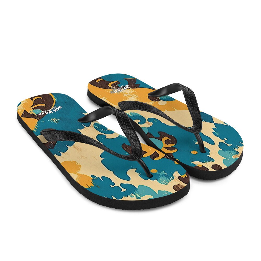 hippieartzone - Retro Faded Ikat Yellow Blue Flip Flops Colorful 