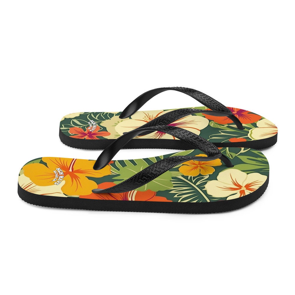 hippieartzone - Vintage Tropical Hawaiian Flower Flip Flops Exotic Comfortable Footwear Thong Sandals Summer Woman Men Beach Print Rubber Slip On Shoes