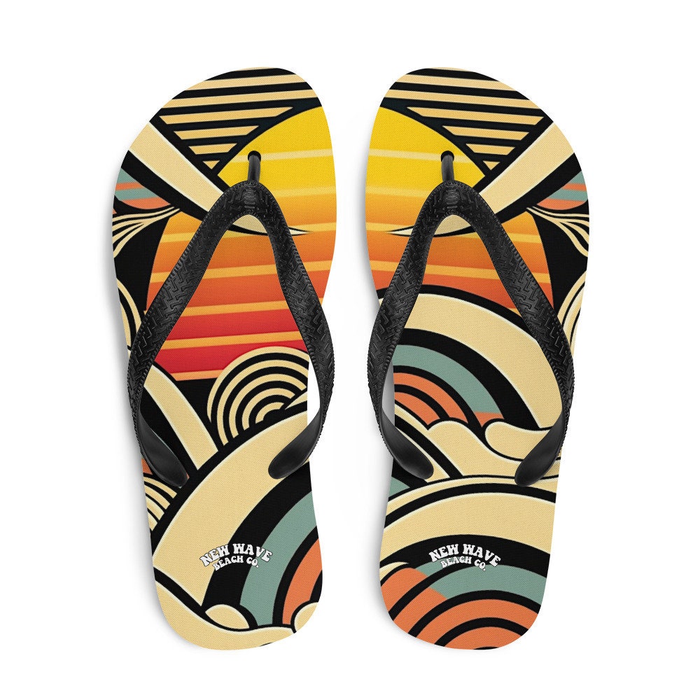 hippieartzone - Abstract Retro Cartoon Sunset Beach Flip Flops Colorful 