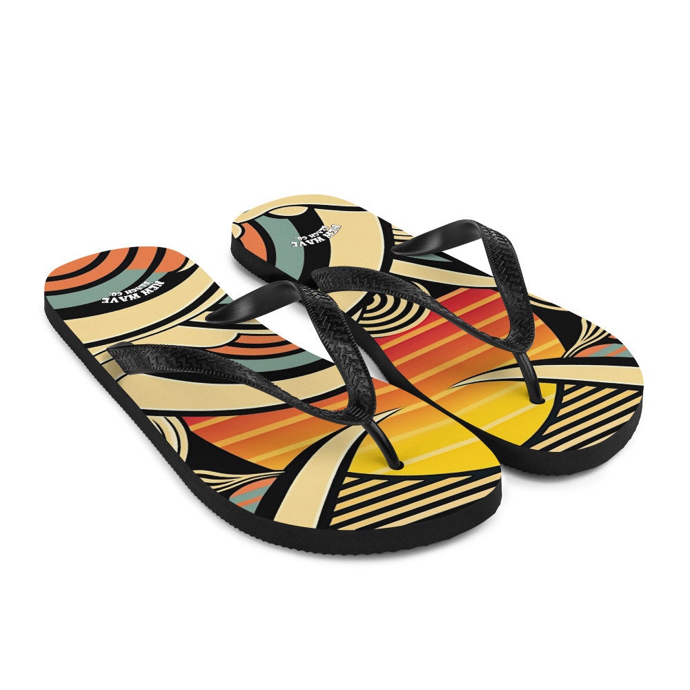 hippieartzone - Abstract Retro Cartoon Sunset Beach Flip Flops Colorful 