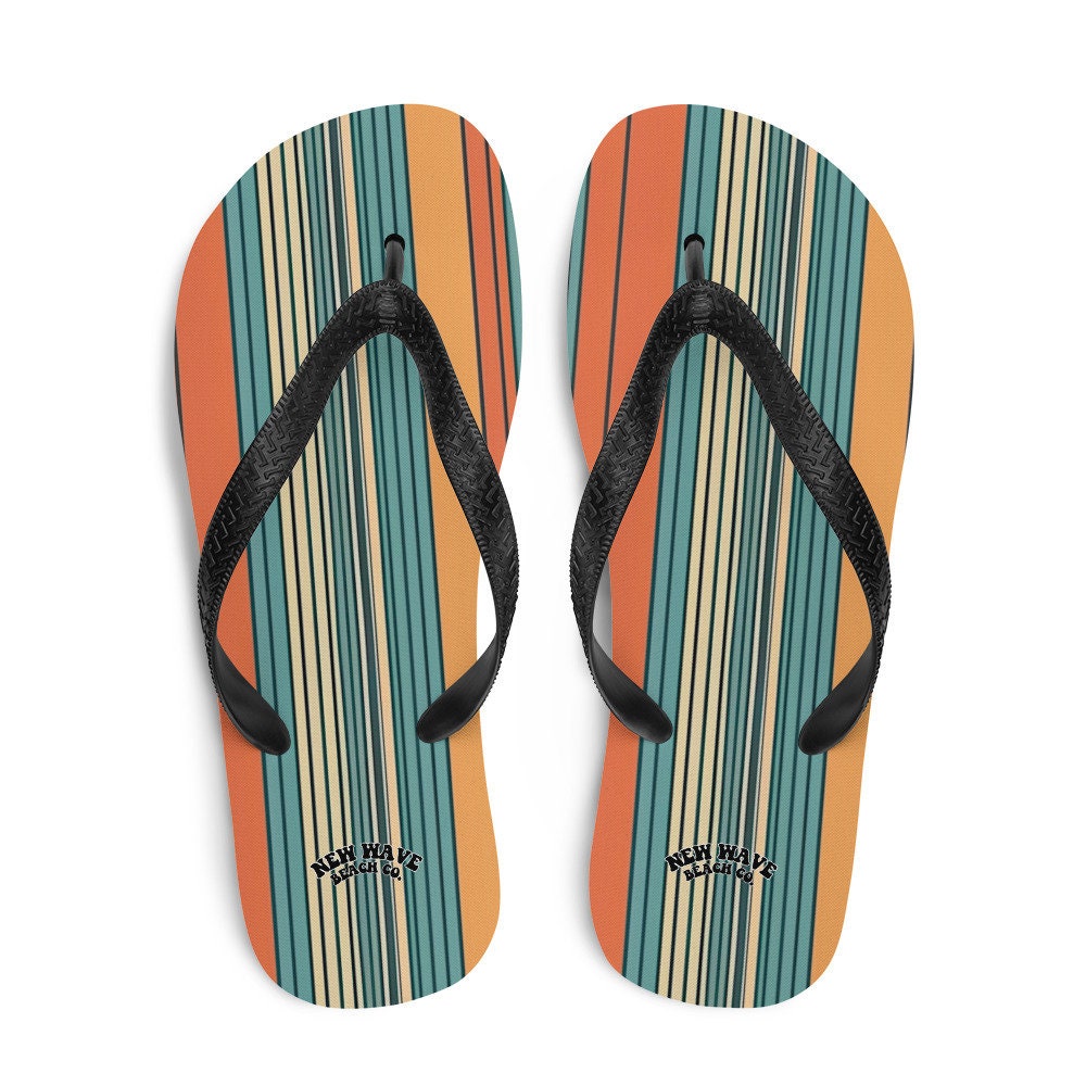 hippieartzone - Mikey P’s Orange Blue Retro Striped Flip Flops Colorful 