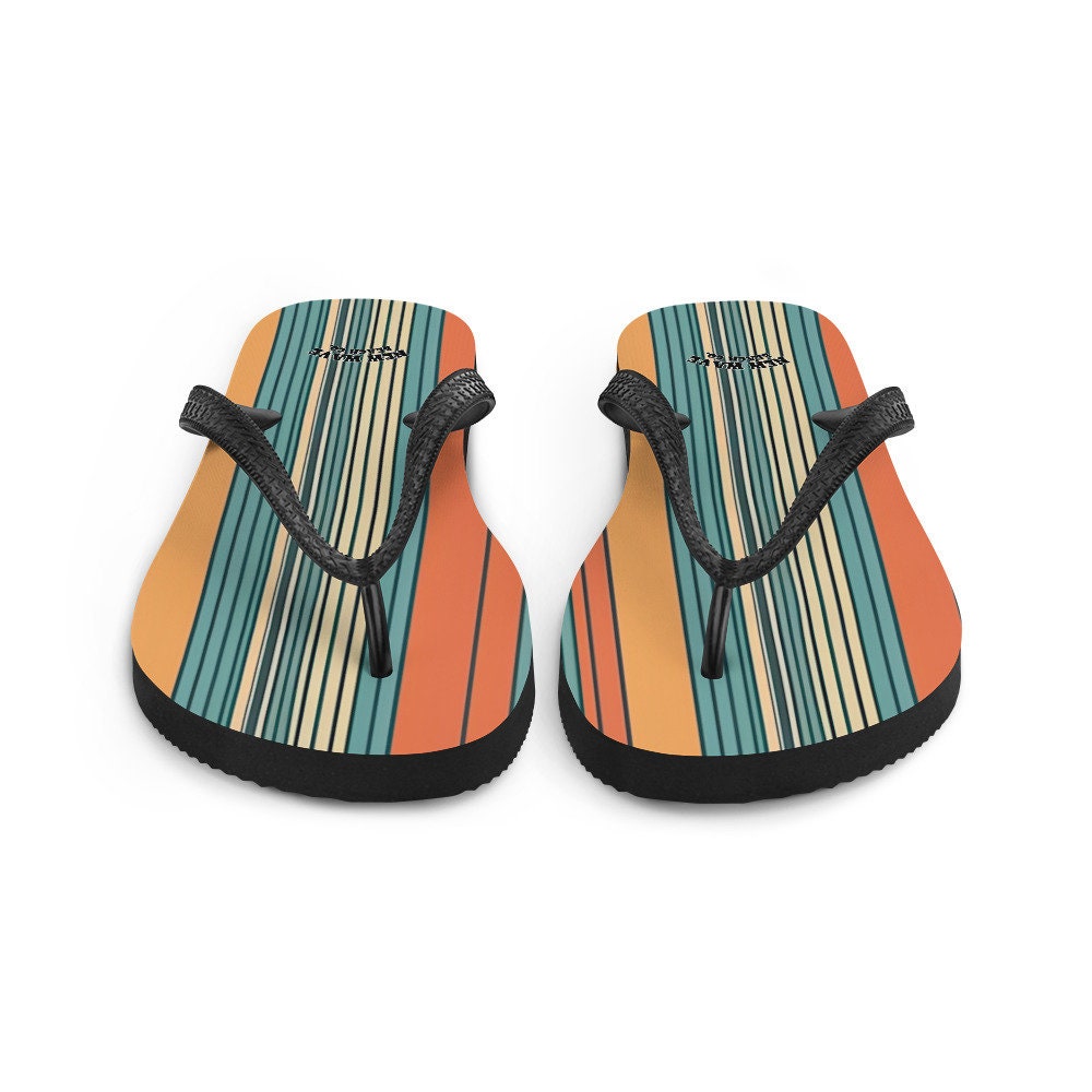 hippieartzone - Mikey P’s Orange Blue Retro Striped Flip Flops Colorful 
