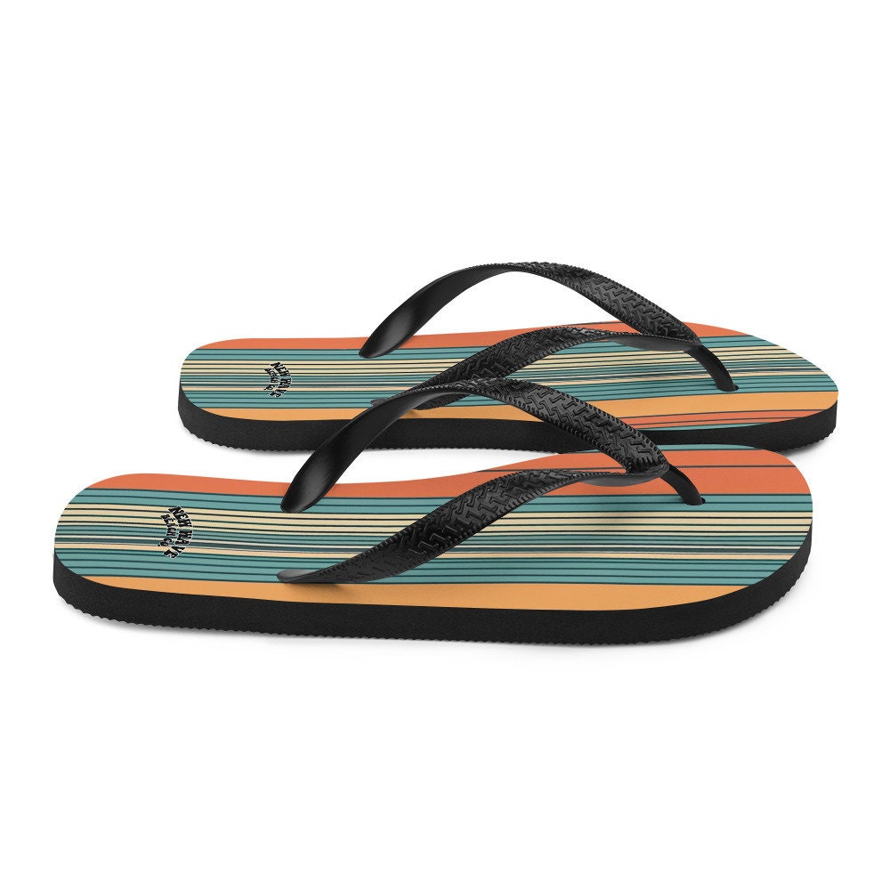 hippieartzone - Mikey P’s Orange Blue Retro Striped Flip Flops Colorful 