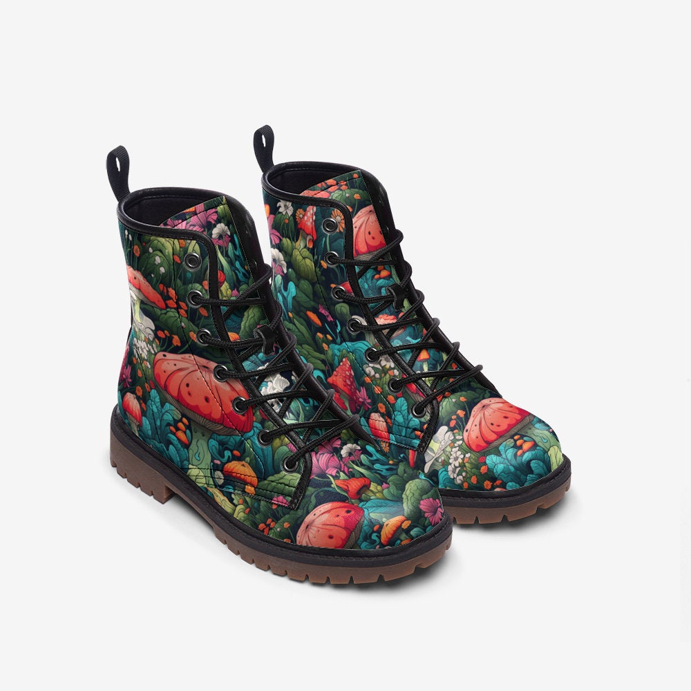 Hippie Art Zone - Bright Colorful Mushroom Vegan Leather Boots Festival Boots