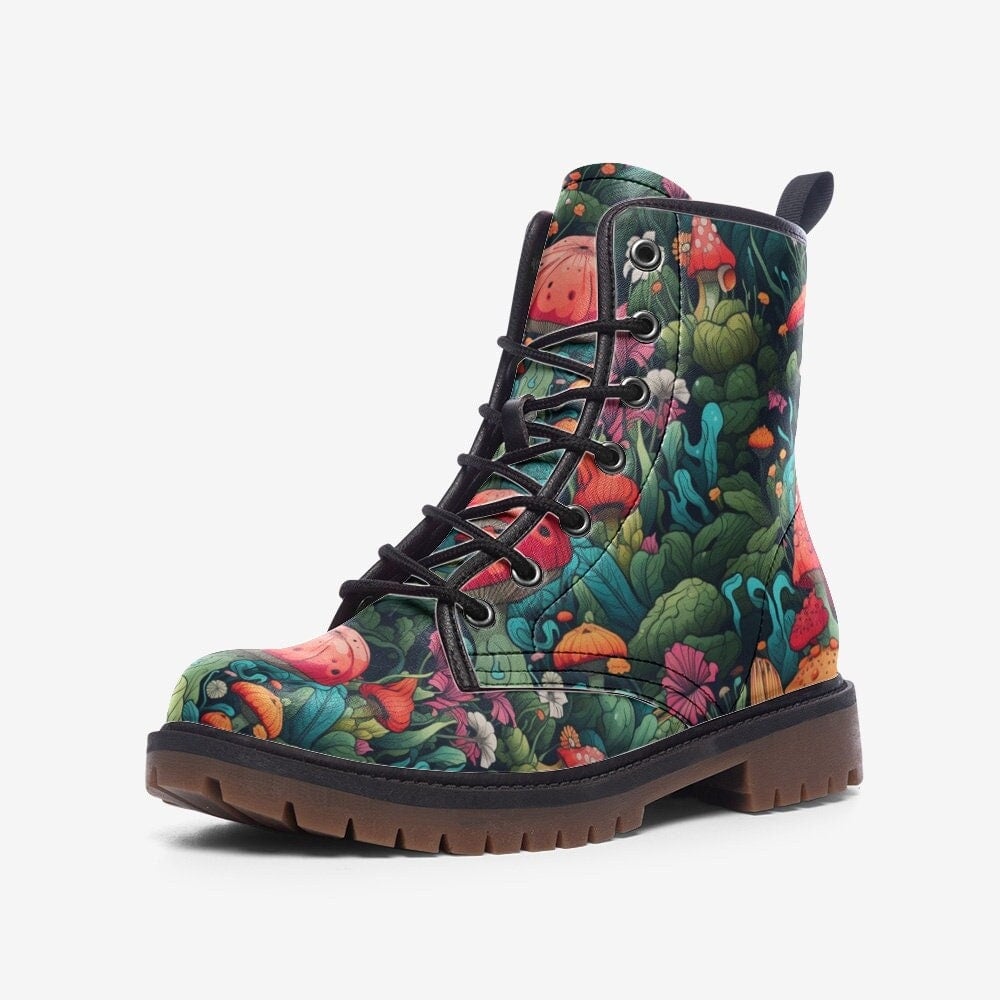 Hippie Art Zone - Bright Colorful Mushroom Vegan Leather Boots Festival Boots