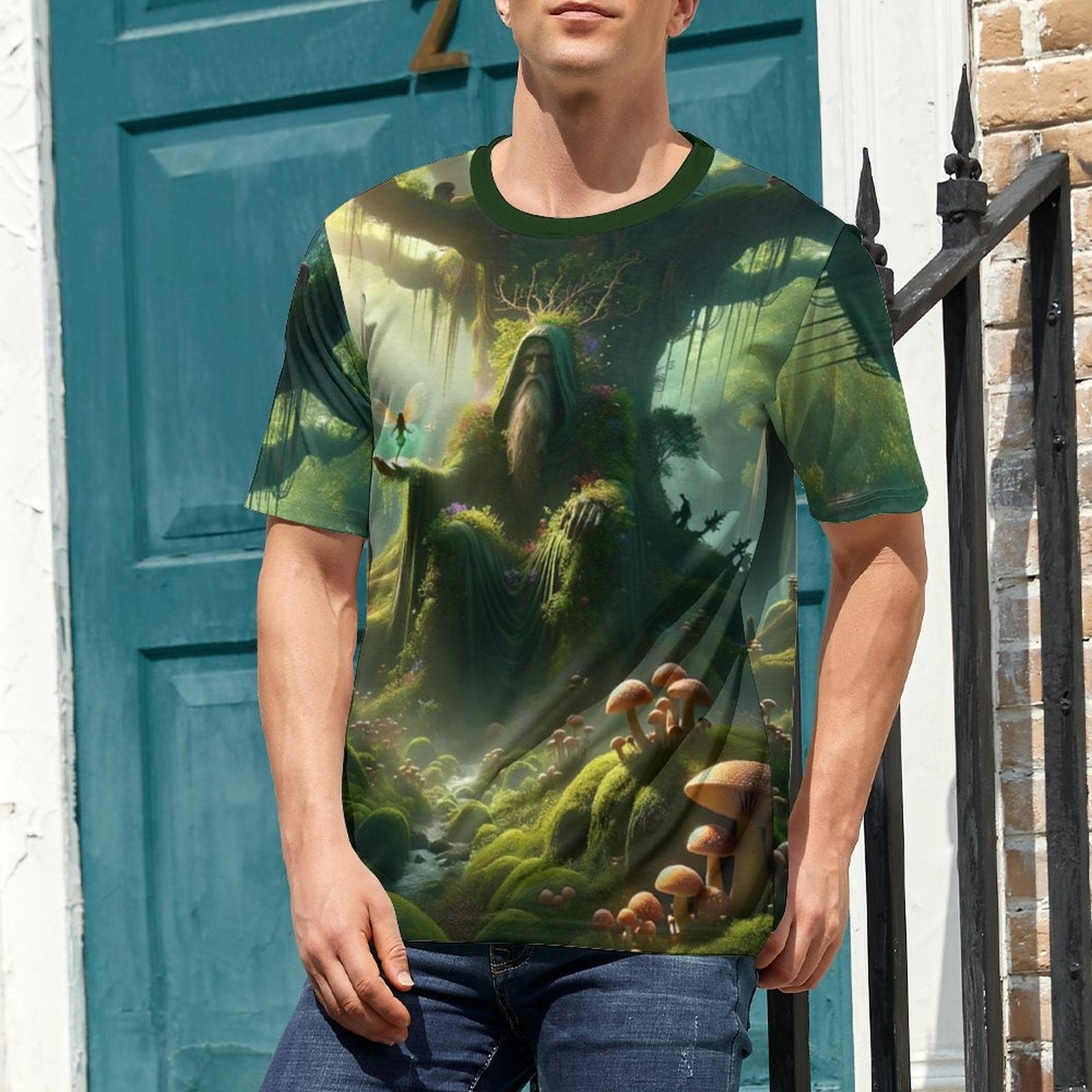 hippieartzone - Nature Spirit Holding Fairy T-Shirt, Faerie Magical Shirt, Men’s Fairy Forest Shirt Shirts Fairy Fantasy Shirts