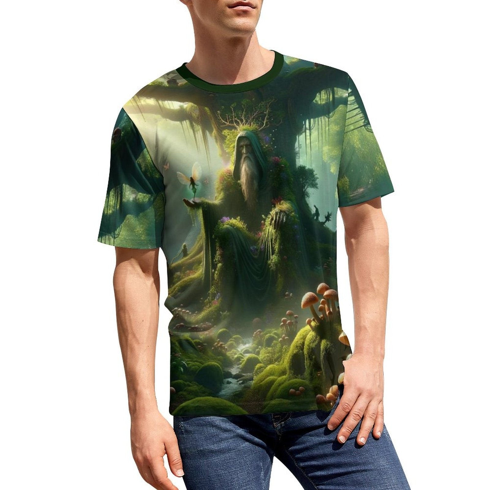 hippieartzone - Nature Spirit Holding Fairy T-Shirt, Faerie Magical Shirt, Men’s Fairy Forest Shirt Shirts Fairy Fantasy Shirts