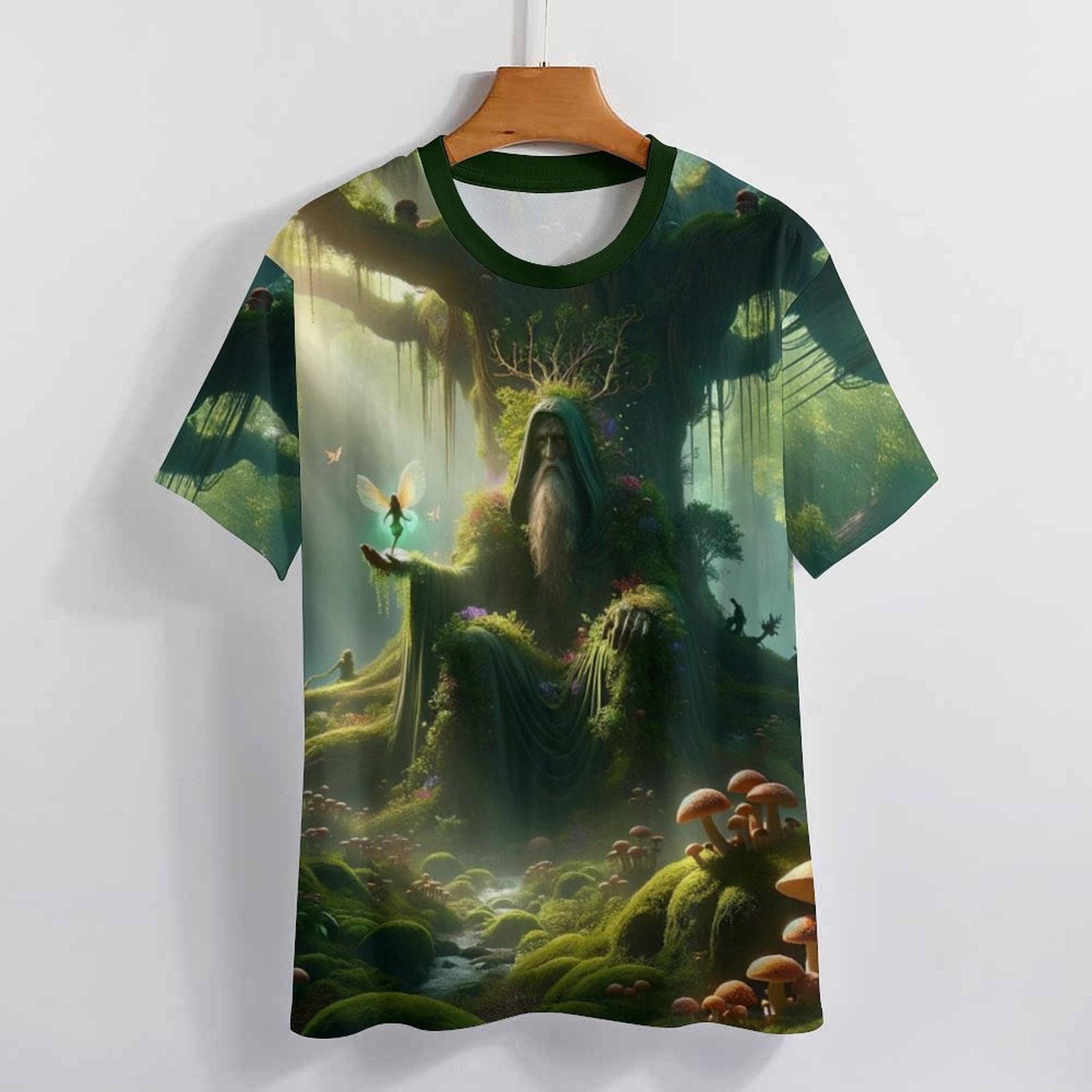 hippieartzone - Nature Spirit Holding Fairy T-Shirt, Faerie Magical Shirt, Men’s Fairy Forest Shirt Shirts Fairy Fantasy Shirts