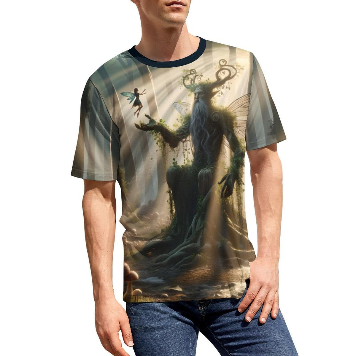 hippieartzone - Faerie Magical T-Shirt, Fairy Fantasy Shirt , Men Fairy Forest Shirt, Vintage Fairy Shirt, Holding Fairy Tee