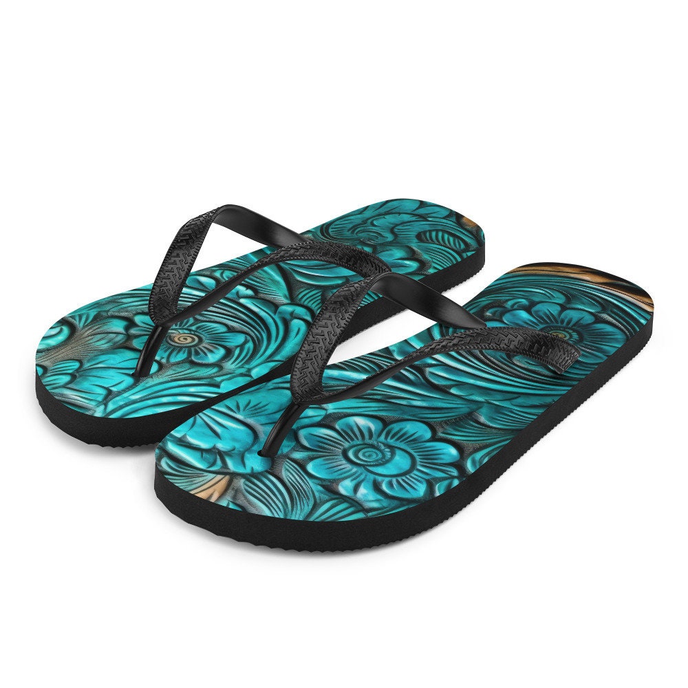 hippieartzone - Scrolled leather design blue Flip-Flops