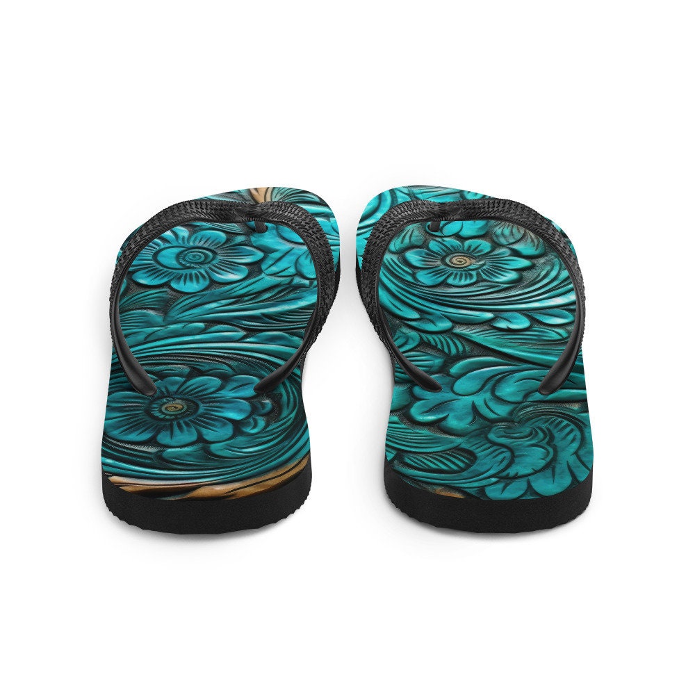 hippieartzone - Scrolled leather design blue Flip-Flops