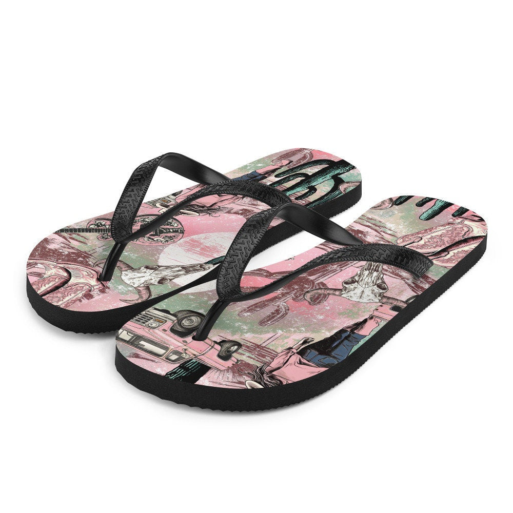 hippieartzone - Pink western Flip-Flops