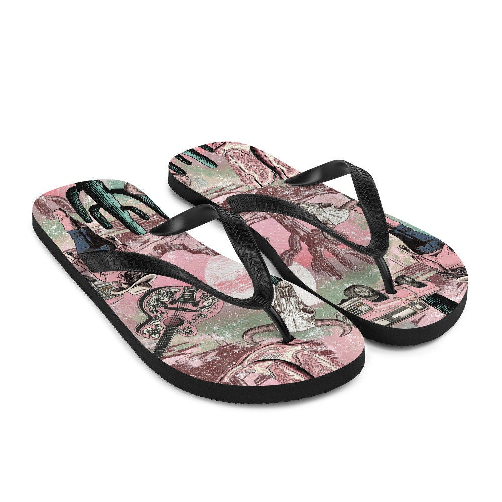 hippieartzone - Pink western Flip-Flops