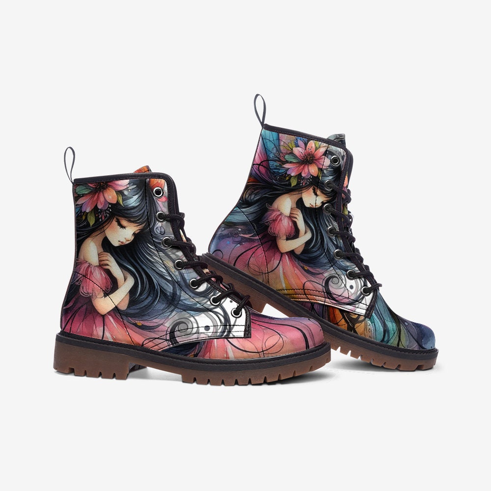 Hippie Art Zone - Flower Fae Casual Faux Leather Lightweight Boots