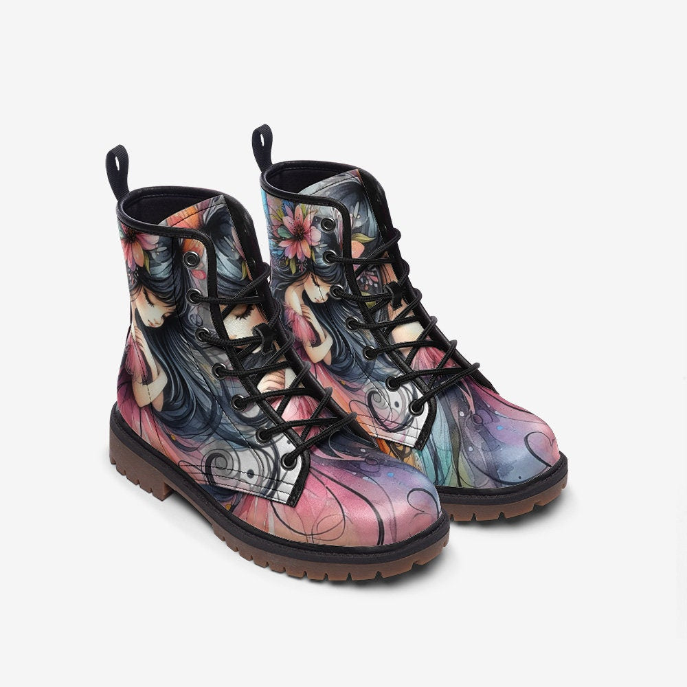 Hippie Art Zone - Flower Fae Casual Faux Leather Lightweight Boots