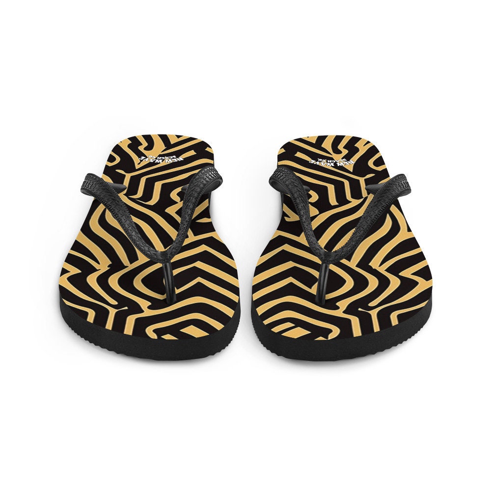 hippieartzone - Art Deco Animal Print Brown Black Flip Flops Footwear Thong Sandals Summer Woman Men Beach Print Rubber Slip On Shoes