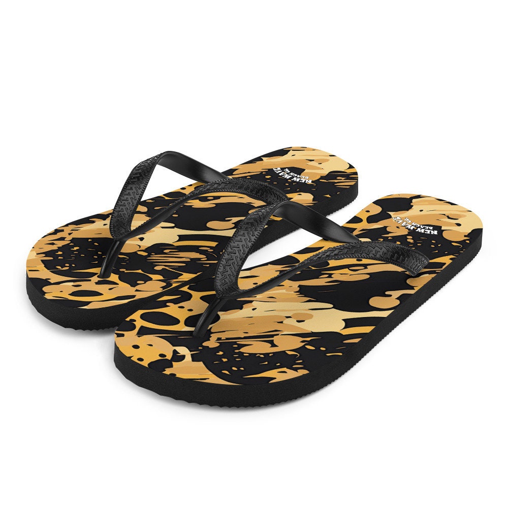 hippieartzone - Splatter Paint Animal Print Brown Black Flip Flops