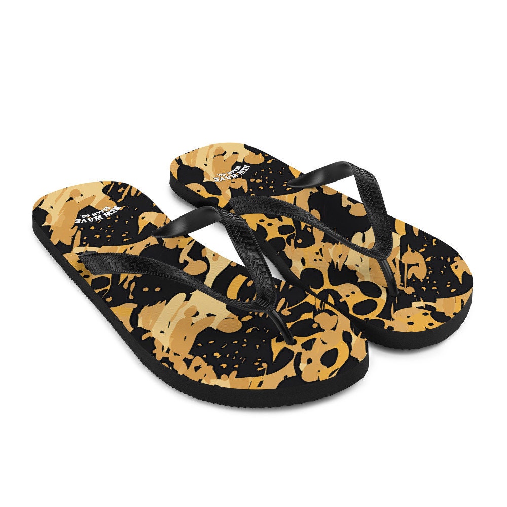 hippieartzone - Splatter Paint Animal Print Brown Black Flip Flops
