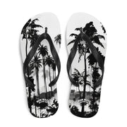 hippieartzone - Black White Inky Faded Photo Island Palm Tree Flip Flops 