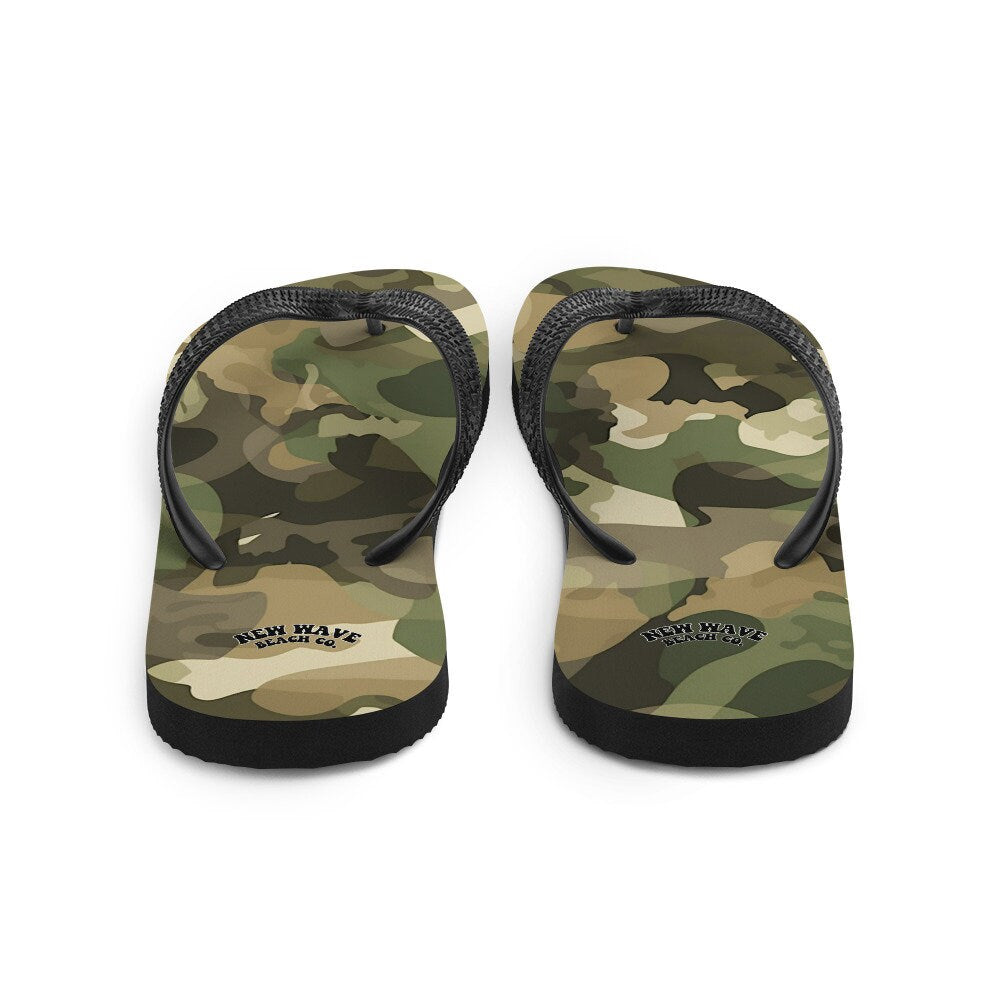 hippieartzone - Green and Brown Camo Camouflage Print Flip Flops Colorful 