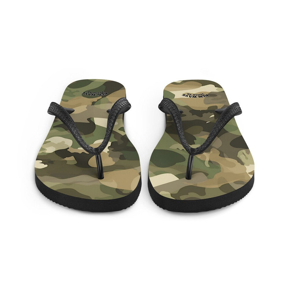hippieartzone - Green and Brown Camo Camouflage Print Flip Flops Colorful 